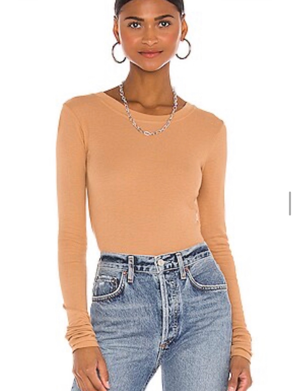 LA Made Long Sleeve Crewneck Thermal Tee Top in Camel Tan